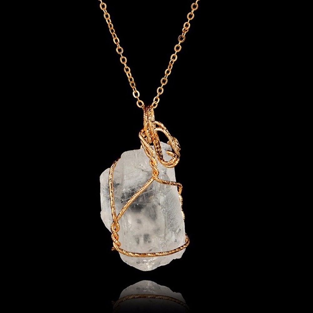 Clear Quartz Raw Crystal Gold Wrapped Necklace